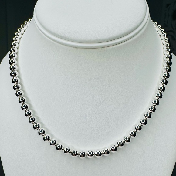 STERLING SILVER 16” BEADED BALL NECKLACE - Picture 1 of 2